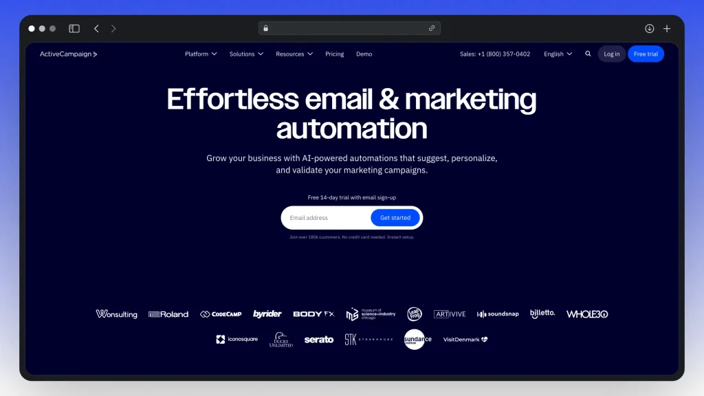activecampaign.com website home page