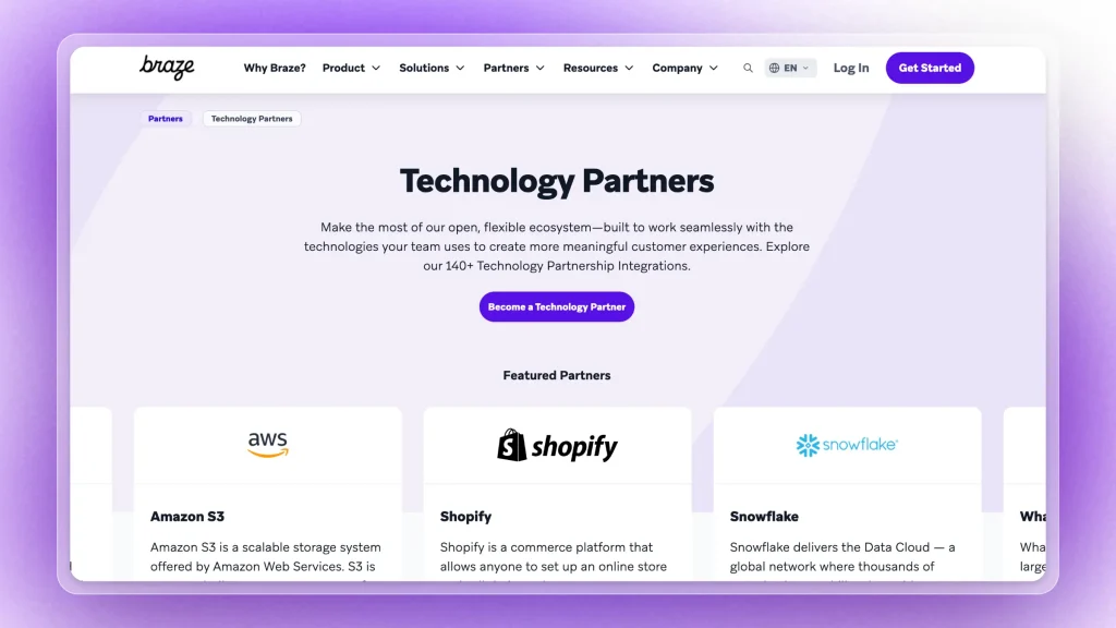 Braze Technology Partners Landing Page - Integrations