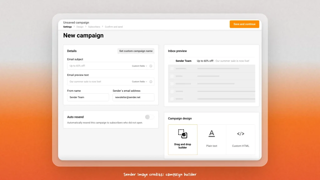 Screenshot of Sender.net's email campaign builder