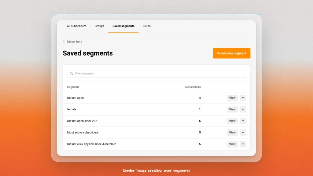 Screenshot of Sender.net's email segmentation tool